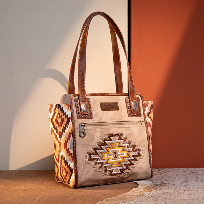 Load image into Gallery viewer, MW1210-8250TN - Montana West Aztec Jean Denim Collection Tote - Tan
