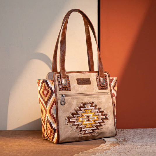 MW1210-8250TN - Montana West Aztec Jean Denim Collection Tote - Tan