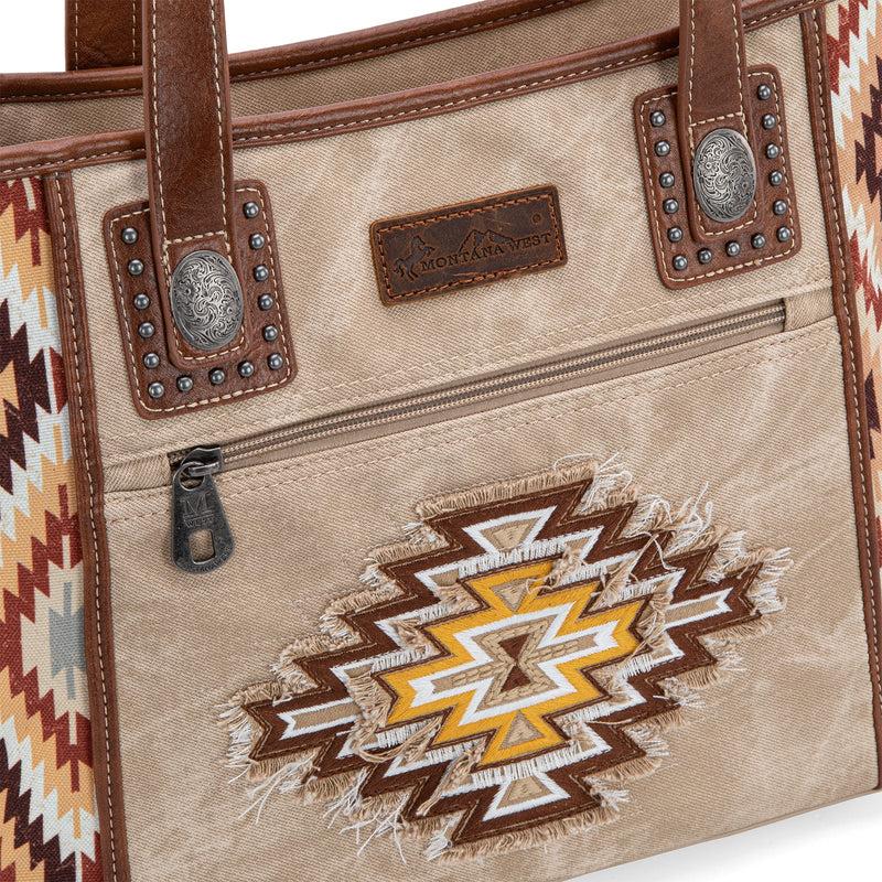 Load image into Gallery viewer, MW1210G-8317TN - Montana West Aztec Jean Denim Collection Concealed Carry Tote
