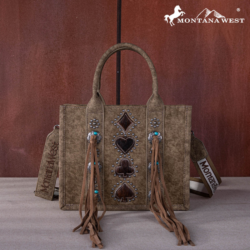 Load image into Gallery viewer, MW1255-8120 SKH - Montana West Concho Tassel Tote/Crossbody - Khaki
