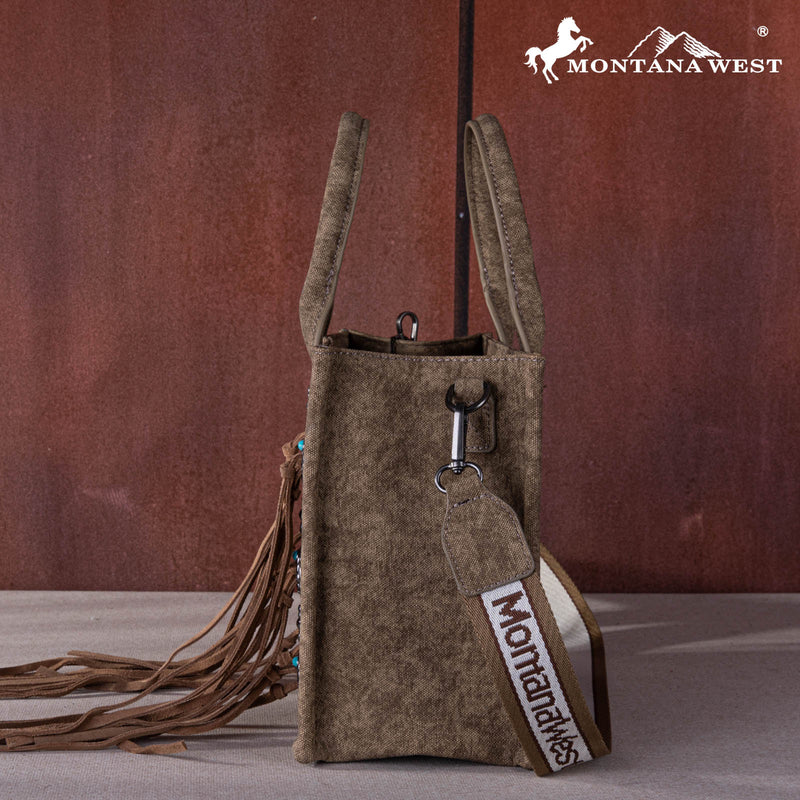 Load image into Gallery viewer, MW1255-8120 SKH - Montana West Concho Tassel Tote/Crossbody - Khaki
