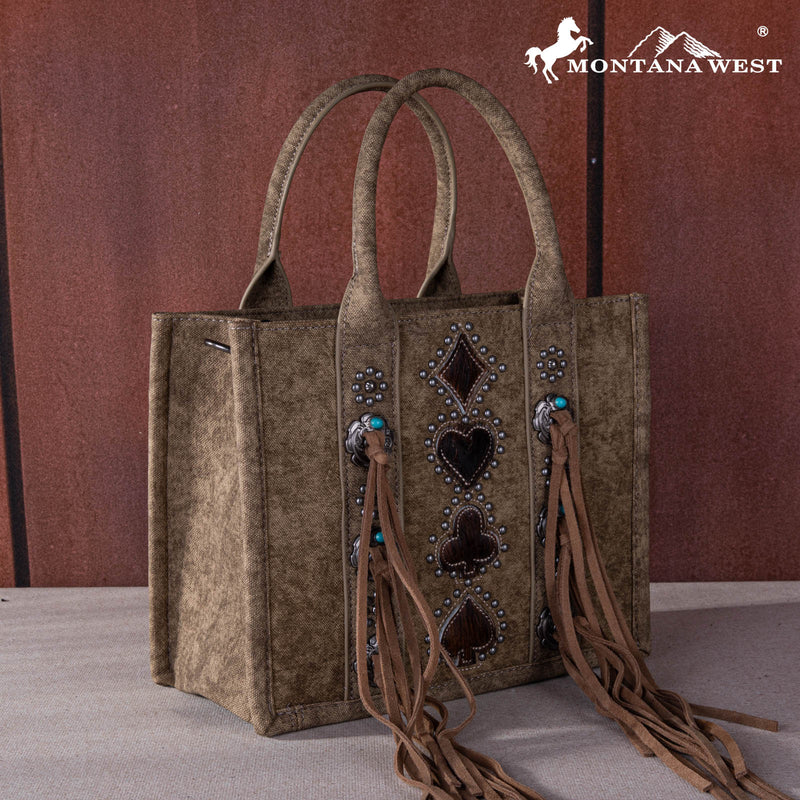 Load image into Gallery viewer, MW1255-8120 SKH - Montana West Concho Tassel Tote/Crossbody - Khaki
