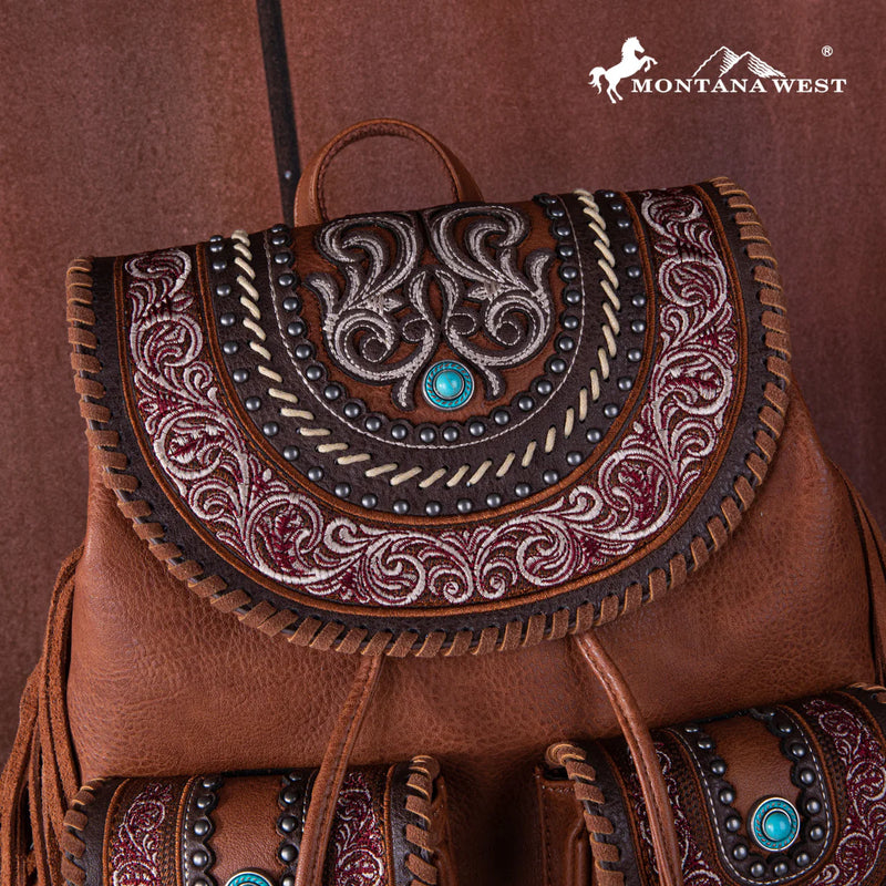 Load image into Gallery viewer, MW1256-9110BR - Montana West Floral Embroidered Collection Backpack - Brown
