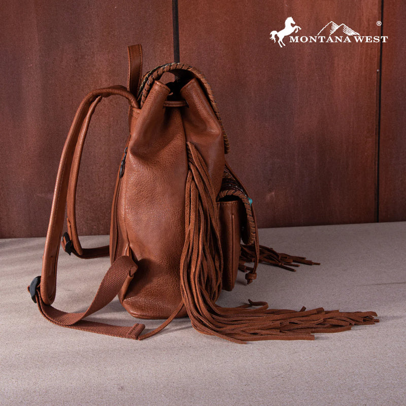 Load image into Gallery viewer, MW1256-9110BR - Montana West Floral Embroidered Collection Backpack - Brown
