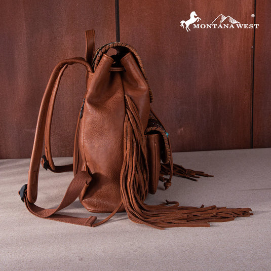 MW1256-9110BR - Montana West Floral Embroidered Collection Backpack - Brown