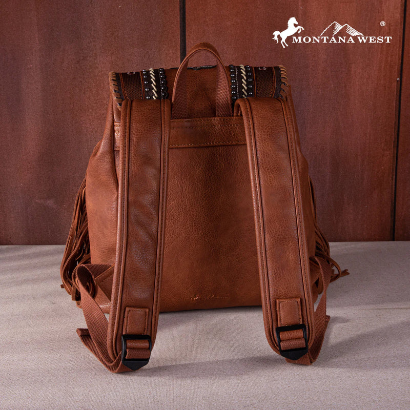 Load image into Gallery viewer, MW1256-9110BR - Montana West Floral Embroidered Collection Backpack - Brown
