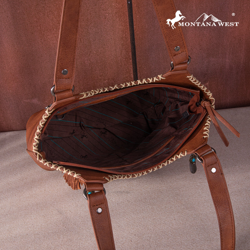 Load image into Gallery viewer, MW1259-8005BR - Montana West Feather Collection Concealed Carry Tote
