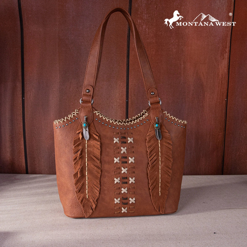 Load image into Gallery viewer, MW1259-8005BR - Montana West Feather Collection Concealed Carry Tote
