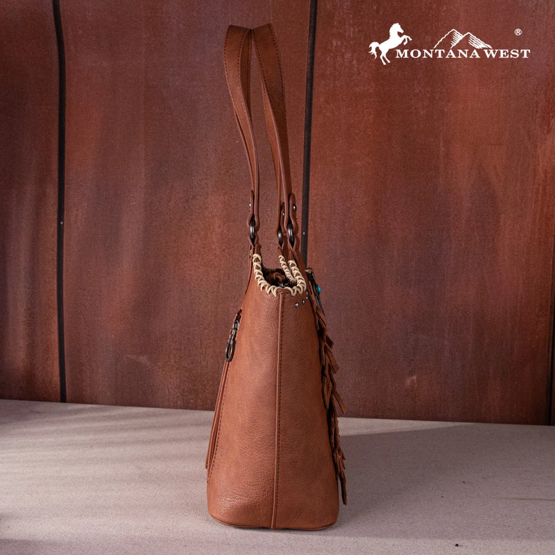 Load image into Gallery viewer, MW1259-8005BR - Montana West Feather Collection Concealed Carry Tote
