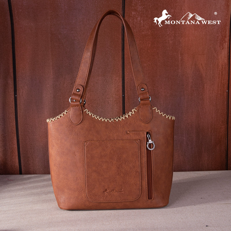 Load image into Gallery viewer, MW1259-8005BR - Montana West Feather Collection Concealed Carry Tote
