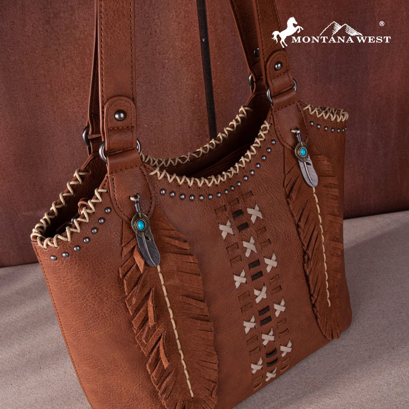 Load image into Gallery viewer, MW1259-8005BR - Montana West Feather Collection Concealed Carry Tote
