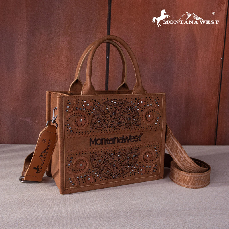 Load image into Gallery viewer, MW1266-8120SBR - Montana West Embroidered Cut-out Concealed Carry Tote/Crossbody
