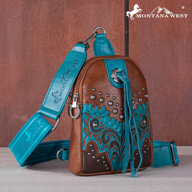 Load image into Gallery viewer, MW1269-210BR - Montana West Embroidered Scroll Cut-out Collection Sling Bag - Brown
