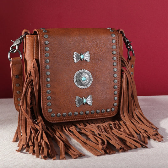 MW1270-8360BR - Montana West Fringe Mariposa Concho Collection Crossbody - Brown