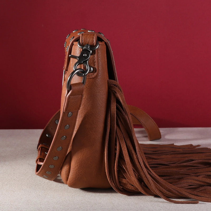 Load image into Gallery viewer, MW1270-8360BR - Montana West Fringe Mariposa Concho Collection Crossbody - Brown
