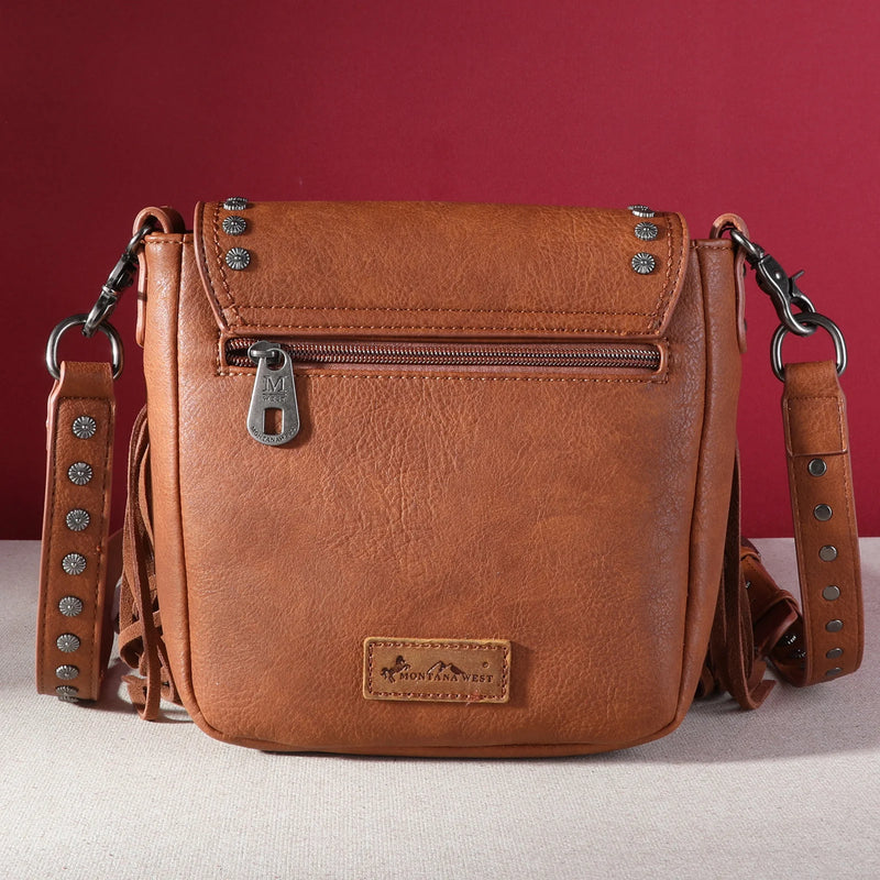 Load image into Gallery viewer, MW1270-8360BR - Montana West Fringe Mariposa Concho Collection Crossbody - Brown
