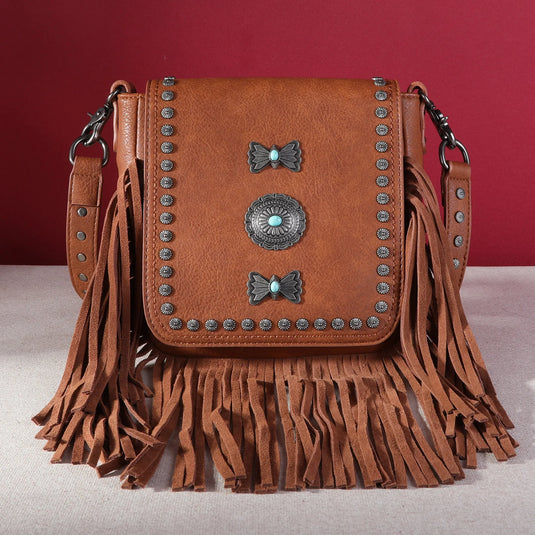 MW1270-8360BR - Montana West Fringe Mariposa Concho Collection Crossbody - Brown