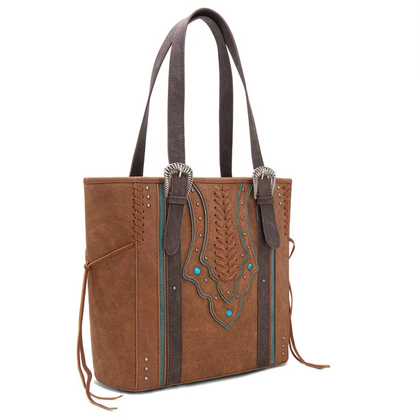 Load image into Gallery viewer, MW1280G-8317BR - Montana West Buckle Collection Concealed Carry Tote
