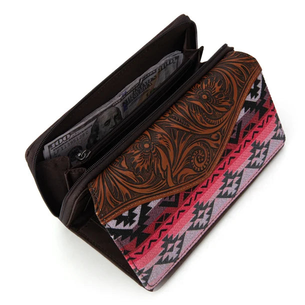 Load image into Gallery viewer, MW1295G-8313WPK - Montana West Tooled Aztec Tote/Crossbody with Wallet Set - Pink
