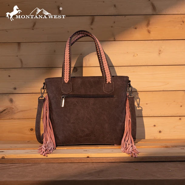 Load image into Gallery viewer, MW1295G-8313WPK - Montana West Tooled Aztec Tote/Crossbody with Wallet Set - Pink
