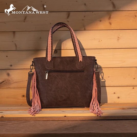 MW1295G-8313WPK - Montana West Tooled Aztec Tote/Crossbody with Wallet Set - Pink