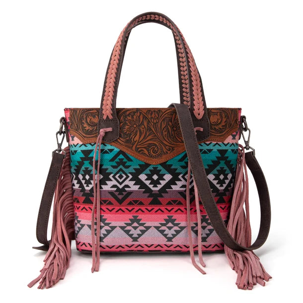 Load image into Gallery viewer, MW1295G-8313WPK - Montana West Tooled Aztec Tote/Crossbody with Wallet Set - Pink
