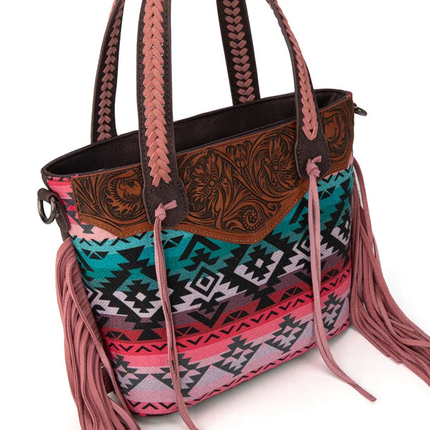 Load image into Gallery viewer, MW1295G-8313WPK - Montana West Tooled Aztec Tote/Crossbody with Wallet Set - Pink
