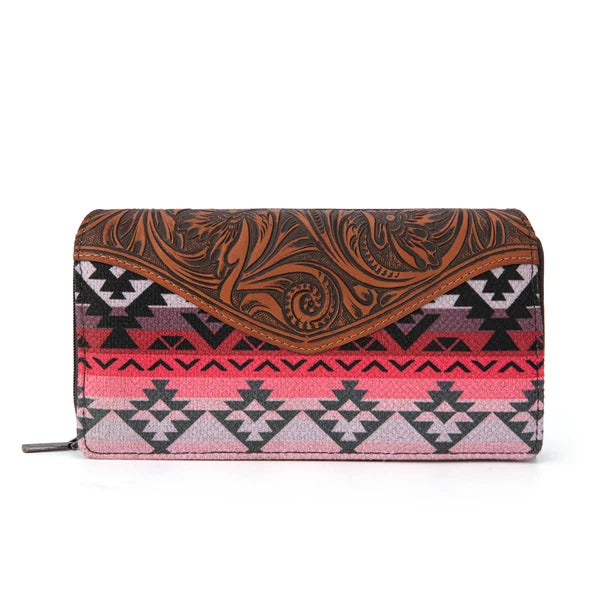 Load image into Gallery viewer, MW1295G-8313WPK - Montana West Tooled Aztec Tote/Crossbody with Wallet Set - Pink
