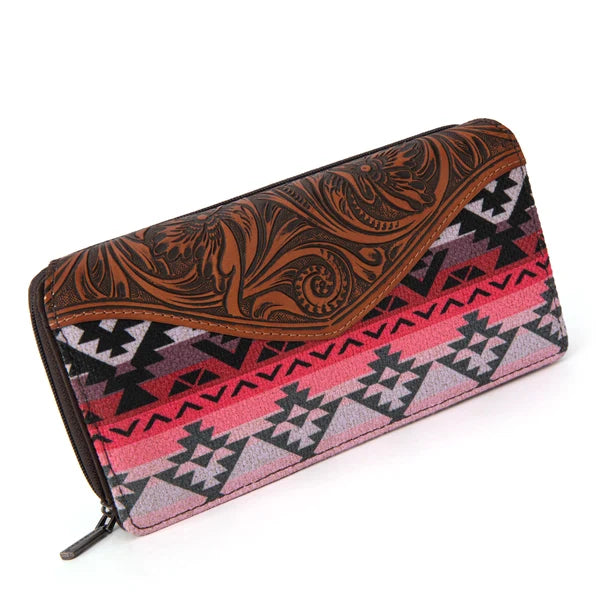 Load image into Gallery viewer, MW1295G-8313WPK - Montana West Tooled Aztec Tote/Crossbody with Wallet Set - Pink
