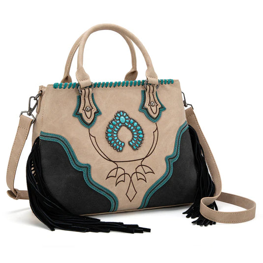 MW1302-8322TN - Montana West Concho Fringe Tote/Crossbody - Tan