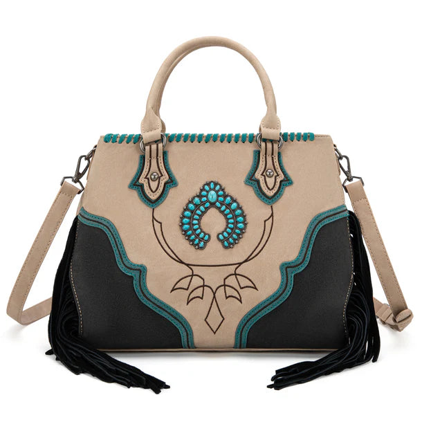 Load image into Gallery viewer, MW1302-8322TN - Montana West Concho Fringe Tote/Crossbody - Tan
