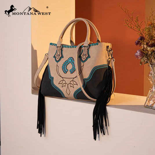 MW1302-8322TN - Montana West Concho Fringe Tote/Crossbody - Tan
