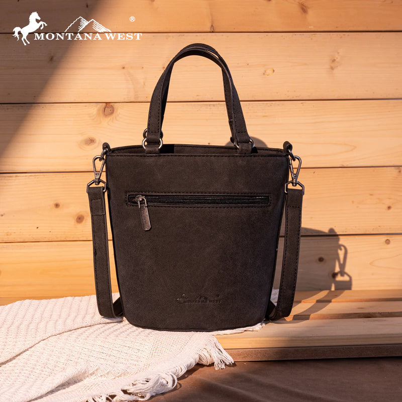 Load image into Gallery viewer, MW1310-8369BK - Montana West Embroidered Aztec Collection Bucket Tote/Crossbody - Black
