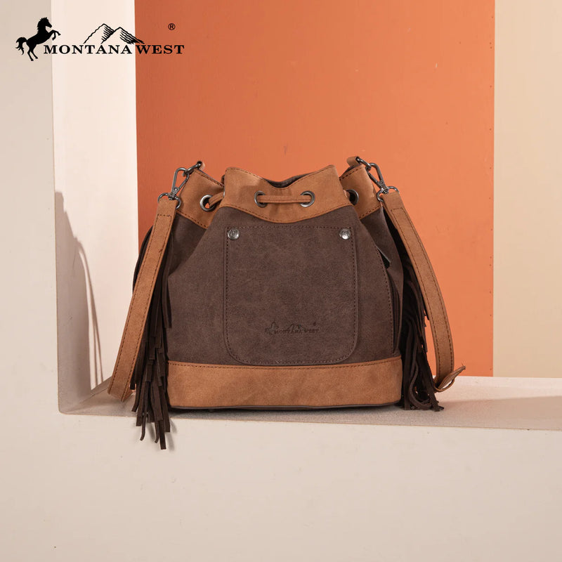 Load image into Gallery viewer, MW1312-8311CF - Montana West Embroidered Collection Drawstring Shoulder Bag/Crossbody - Coffee
