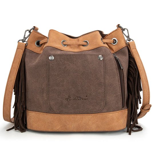 MW1312-8311CF - Montana West Embroidered Collection Drawstring Shoulder Bag/Crossbody - Coffee