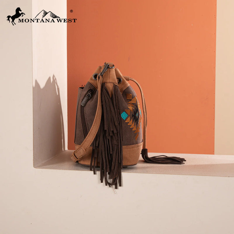 Load image into Gallery viewer, MW1312-8311CF - Montana West Embroidered Collection Drawstring Shoulder Bag/Crossbody - Coffee
