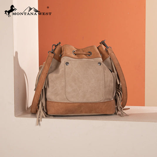 MW1312-8311TN - Montana West Embroidered Collection Drawstring Shoulder Bag/Crossbody - Tan
