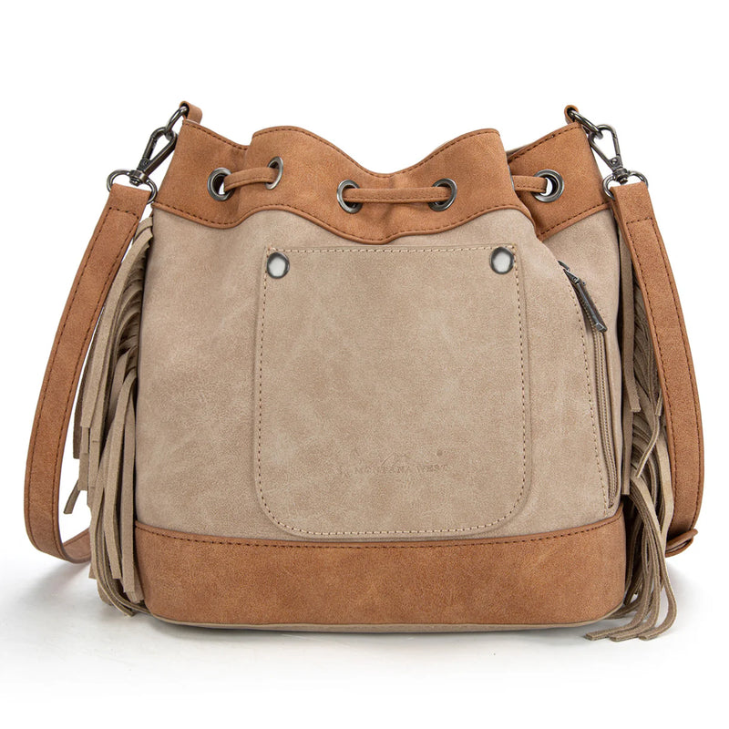 Load image into Gallery viewer, MW1312-8311TN - Montana West Embroidered Collection Drawstring Shoulder Bag/Crossbody - Tan
