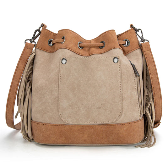 MW1312-8311TN - Montana West Embroidered Collection Drawstring Shoulder Bag/Crossbody - Tan