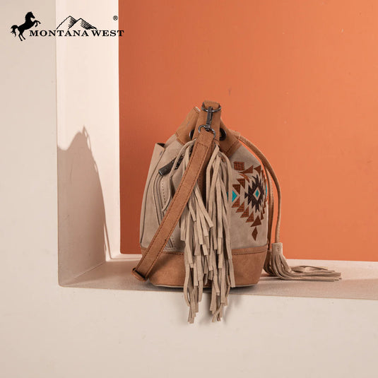 MW1312-8311TN - Montana West Embroidered Collection Drawstring Shoulder Bag/Crossbody - Tan