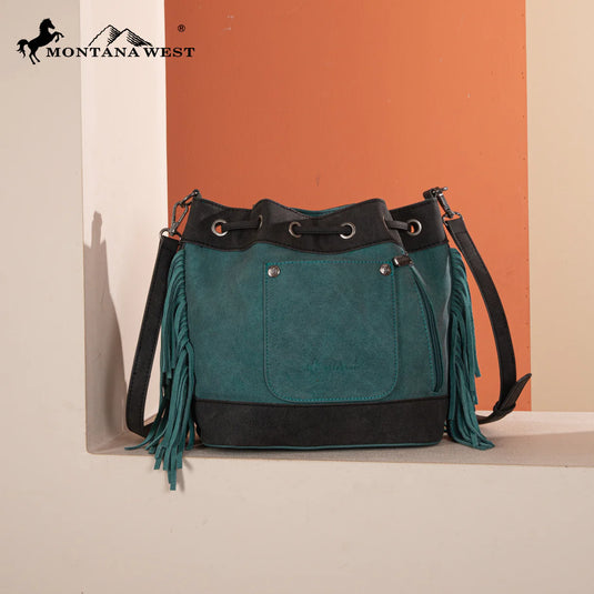 MW1312-8311TQ - Montana West Embroidered Collection Drawstring Shoulder Bag/Crossbody - Turquoise