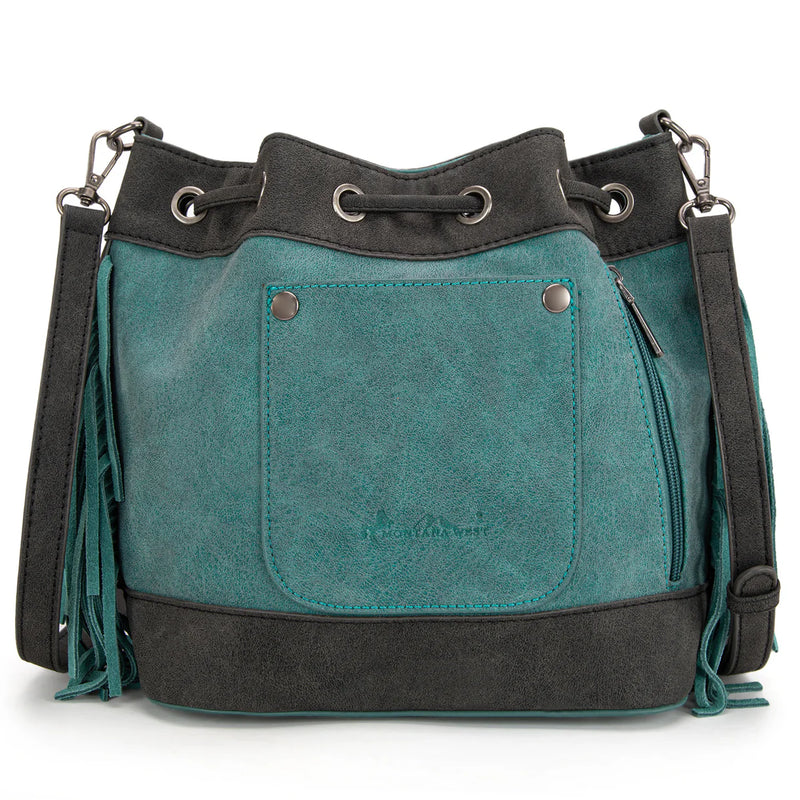 Load image into Gallery viewer, MW1312-8311TQ - Montana West Embroidered Collection Drawstring Shoulder Bag/Crossbody - Turquoise
