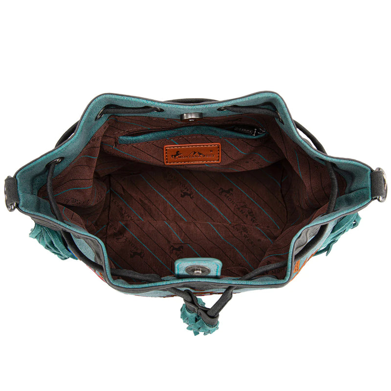 Load image into Gallery viewer, MW1312-8311TQ - Montana West Embroidered Collection Drawstring Shoulder Bag/Crossbody - Turquoise
