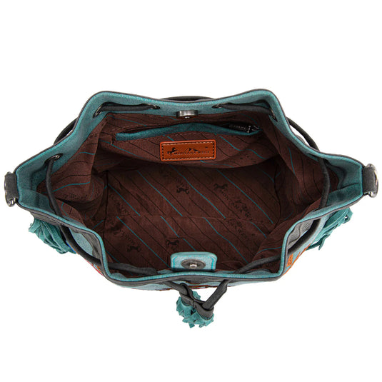 MW1312-8311TQ - Montana West Embroidered Collection Drawstring Shoulder Bag/Crossbody - Turquoise