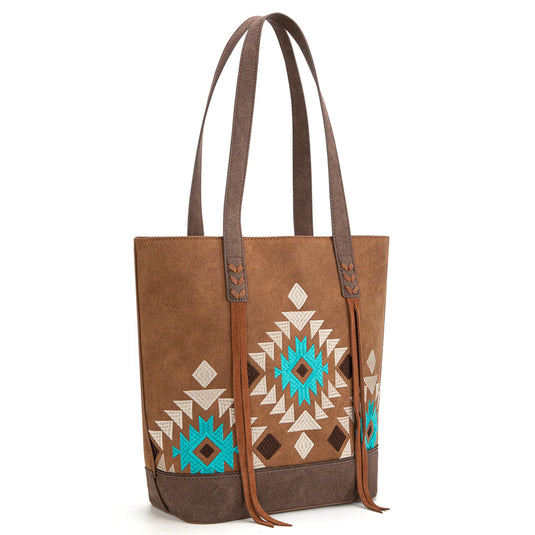 MW1312G-8317BR - Montana West Embroidered Collection Tote - Brown