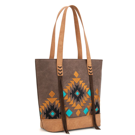 MW1312G-8317CF - Montana West Embroidered Collection Tote - Coffee