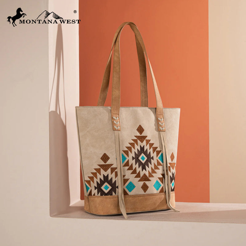 Load image into Gallery viewer, MW1312G-8317TN - Montana West Embroidered Collection Tote - Tan
