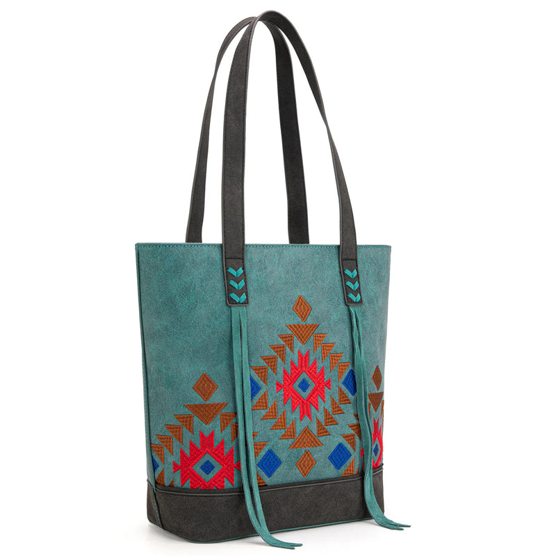 Load image into Gallery viewer, MW1312G-8317TQ - Montana West Embroidered Collection Tote - Turquoise
