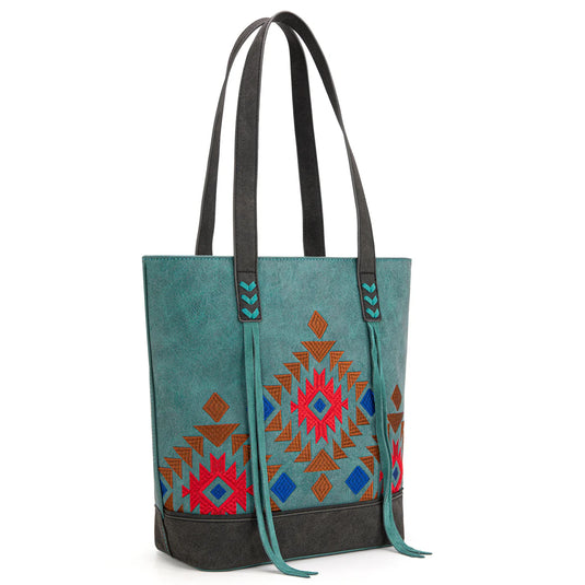 MW1312G-8317TQ - Montana West Embroidered Collection Tote - Turquoise