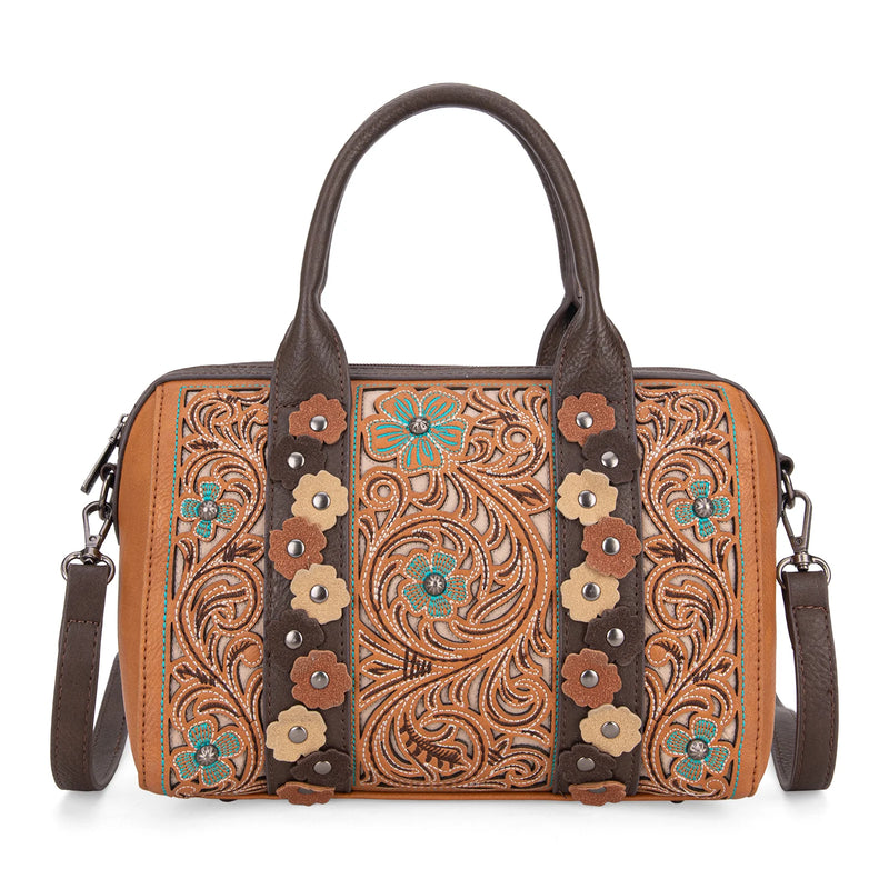 Load image into Gallery viewer, MW1313-9800BR - Montana West Embroidered Barrel Satchel Bag/Crossbody
